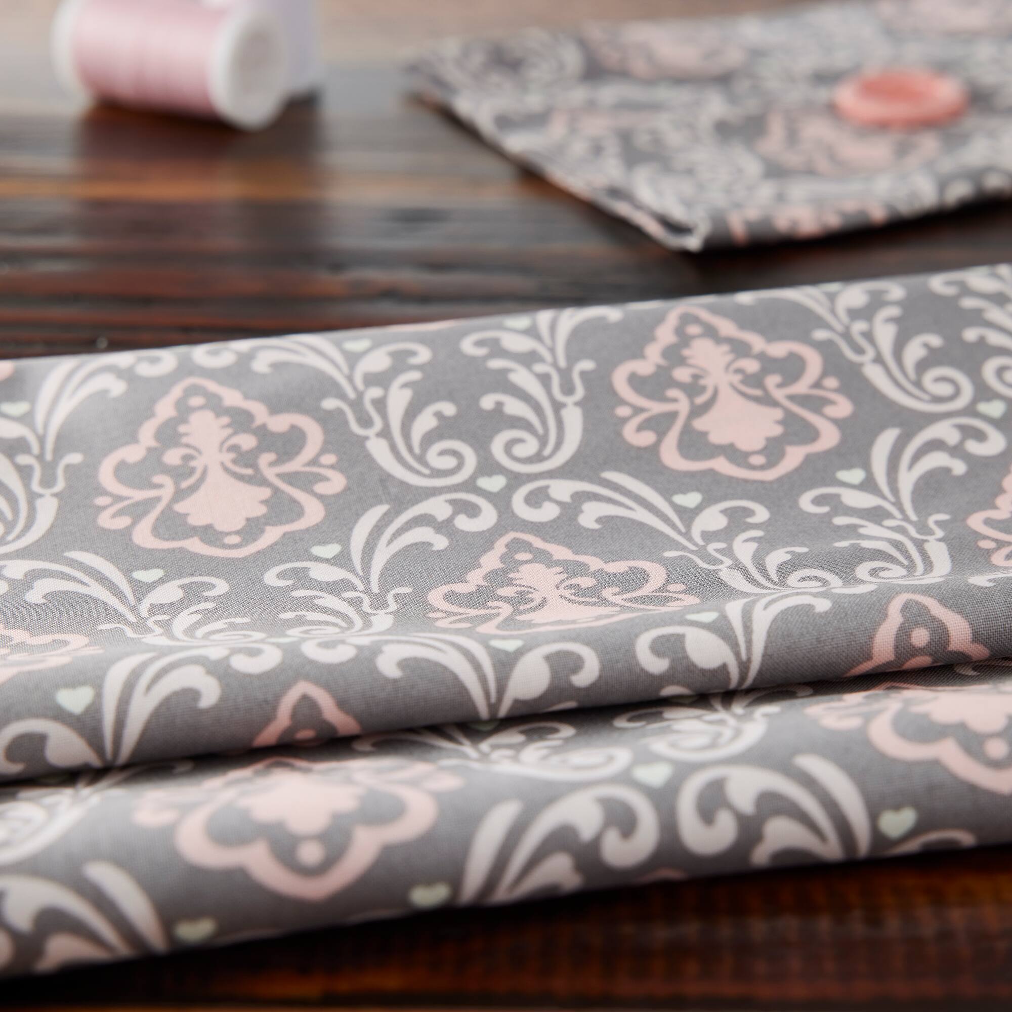 Camelot Fabrics With Love Gray Divine Damask Cotton Fabric